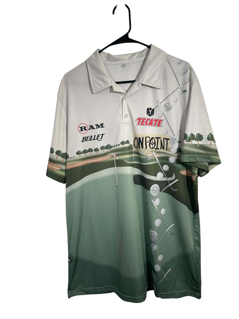 Ubix Tecate Beer Golf Polo Shirt Mens XL RAM Bullet Tabasco Loud Novelty Print